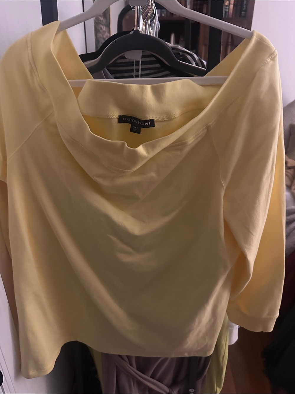 Boston Proper Pale Yellow Boatneck 3/4 Sleeve Top
